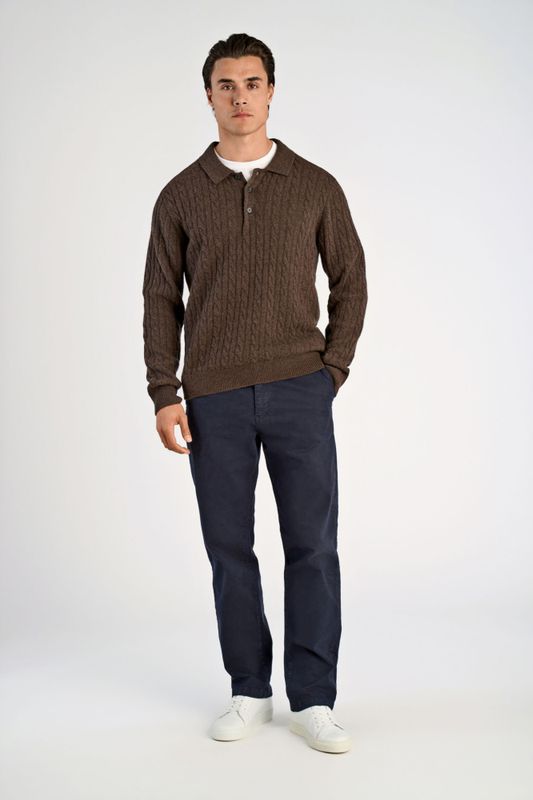 Hovedbilde Lindbergh Lambswool Button Polo 30-800227 - Dark Brown Melert