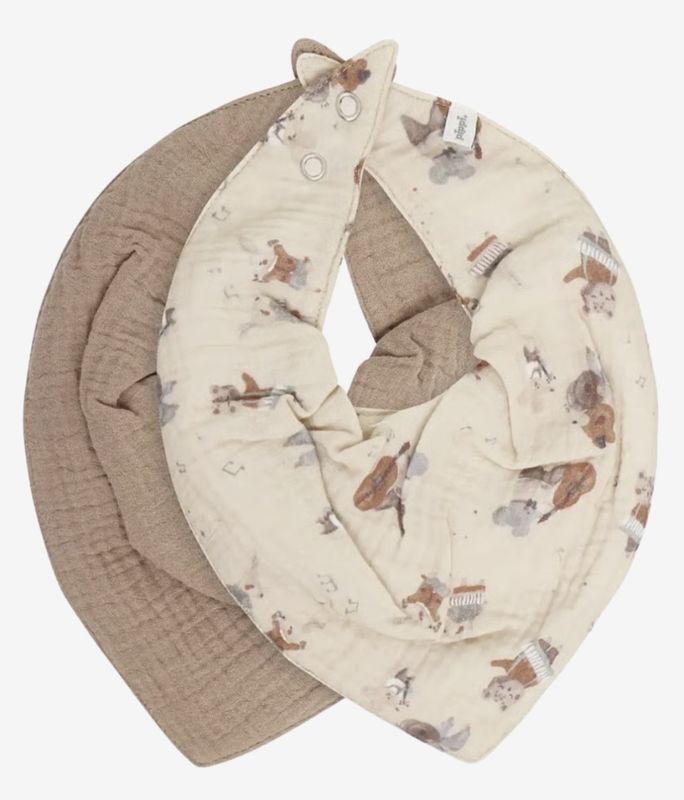Pippi Bib Muslin W. AOP 2-pack 6966 - Mocha Meringue 2122